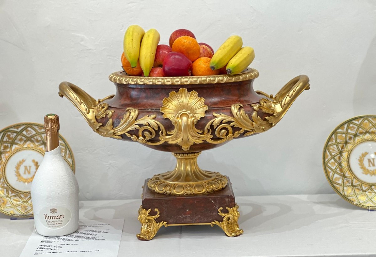 Important jardinière en marbre rouge griotte et bronze doré XIXème siècle-photo-6