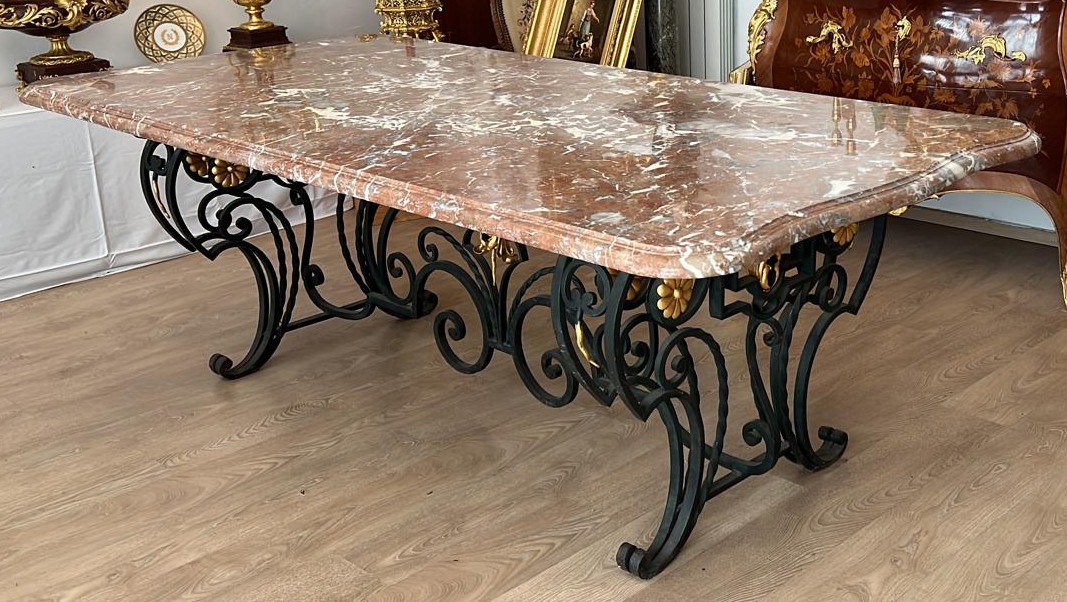 Marble And Wrought Iron Dining Table. 1940s-1950s-photo-4