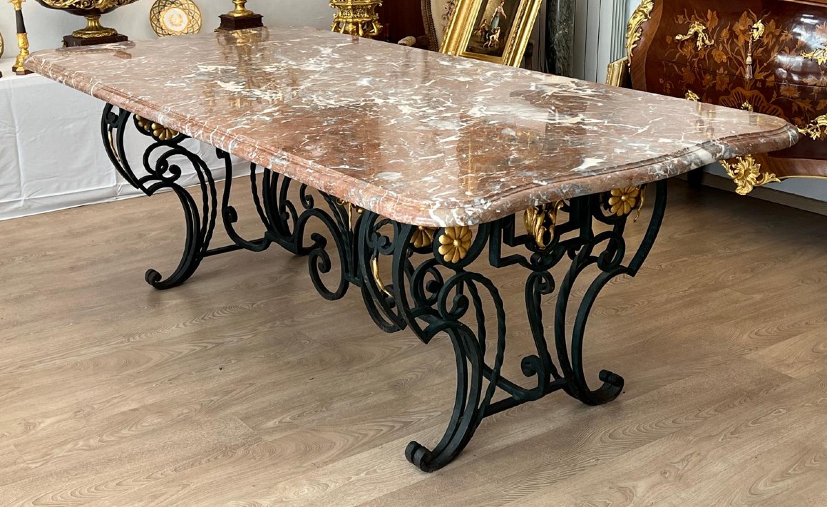 Marble And Wrought Iron Dining Table. 1940s-1950s