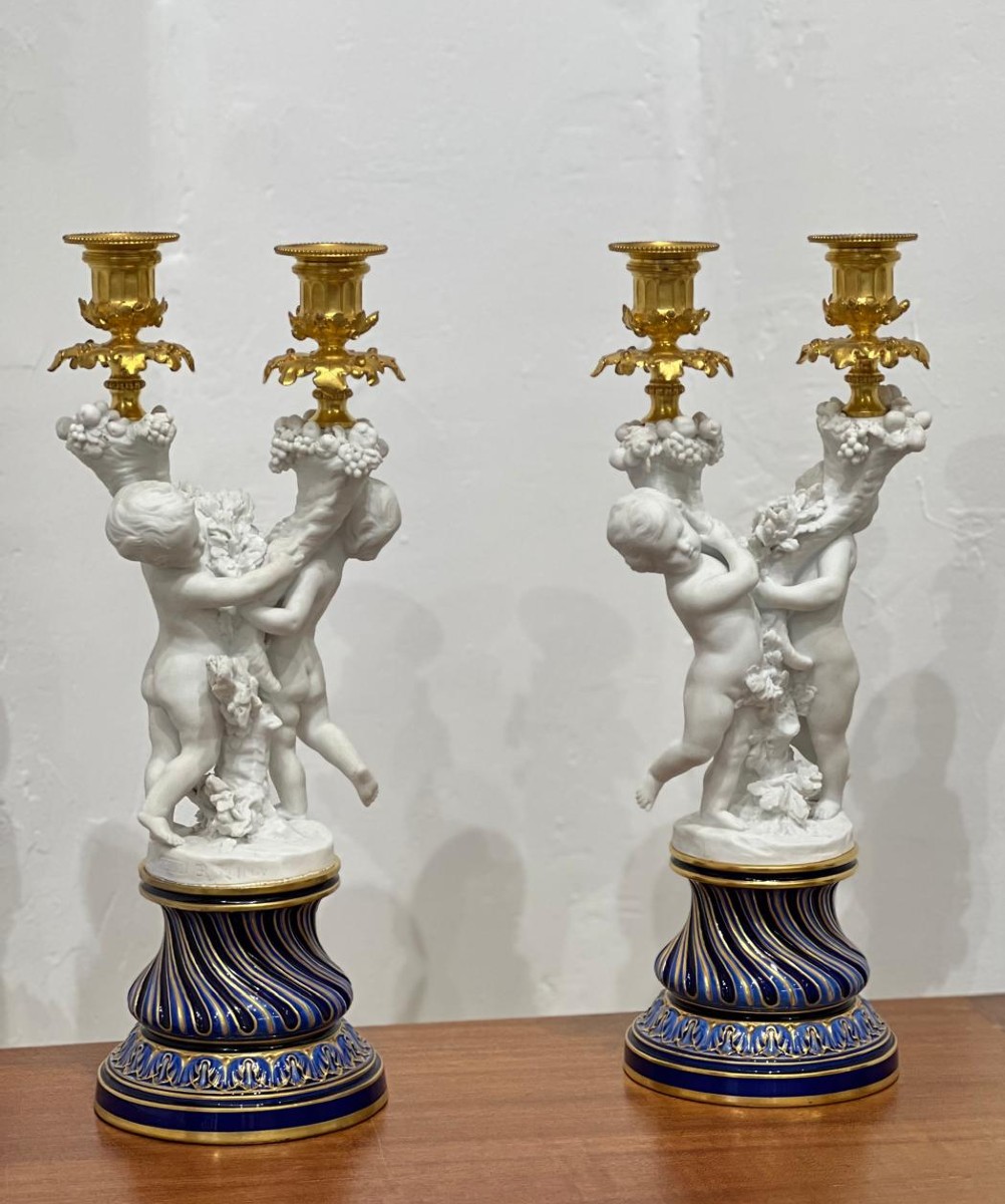Pair Of Sèvres Porcelain Candlesticks In Biscuit And Gilt Bronze. 19th Century.-photo-3