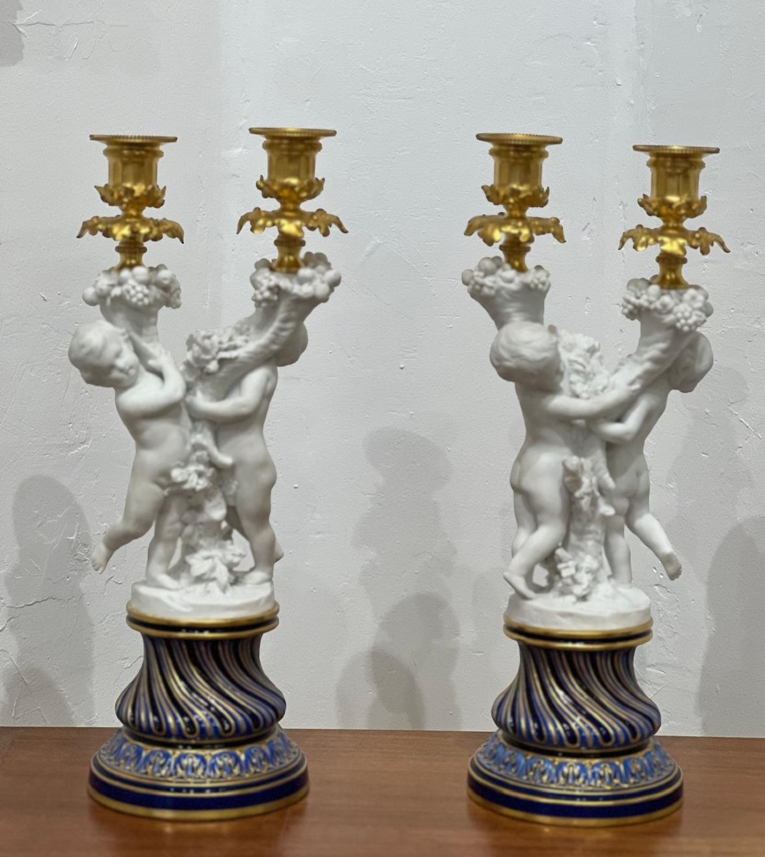 Pair Of Sèvres Porcelain Candlesticks In Biscuit And Gilt Bronze. 19th Century.-photo-4
