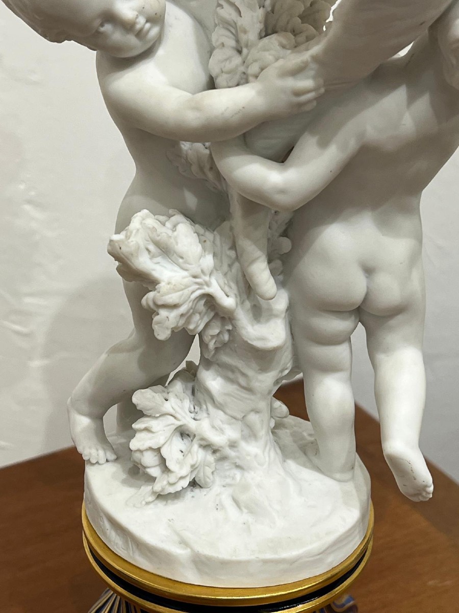 Pair Of Sèvres Porcelain Candlesticks In Biscuit And Gilt Bronze. 19th Century.-photo-4