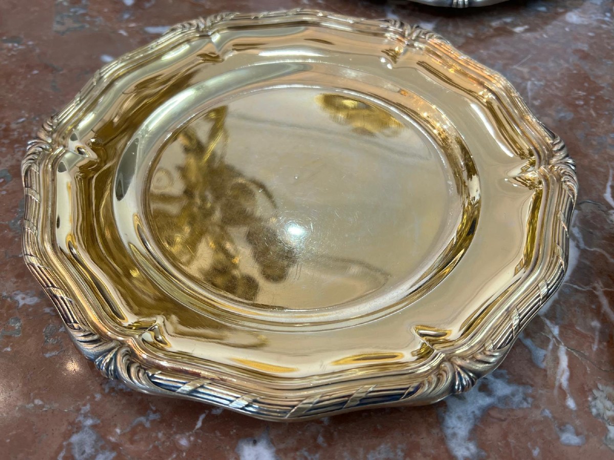 Six Plates In Solid Silver Gilt Jean-baptiste Gustave Odiot Paris-photo-3