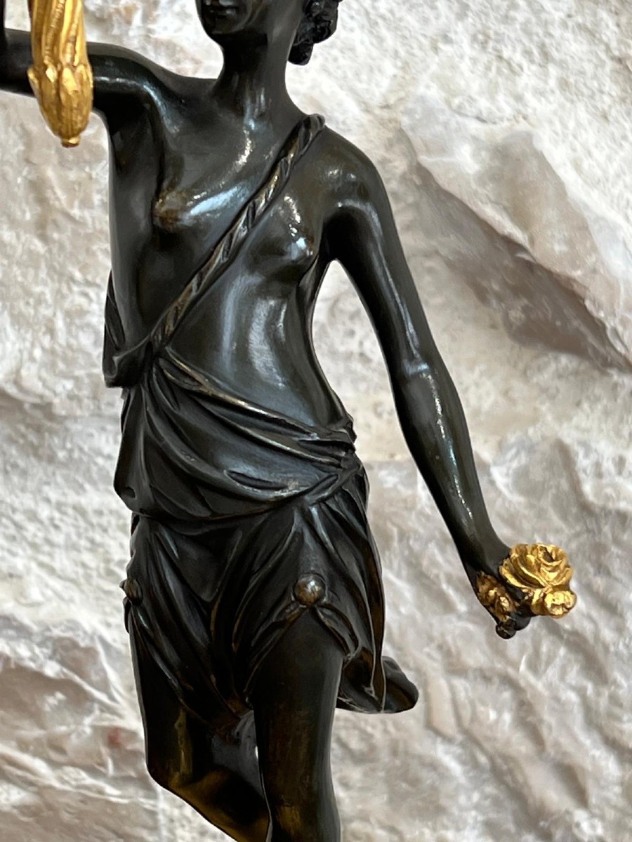 Paire de candélabres en bronze patiné et bronze doré, début du XIXème siècle.-photo-2