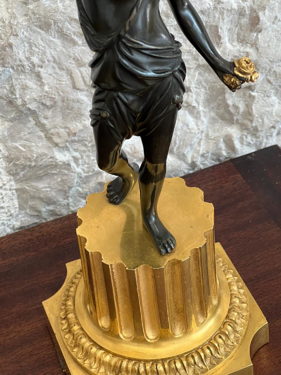 Paire de candélabres en bronze patiné et bronze doré, début du XIXème siècle.-photo-3