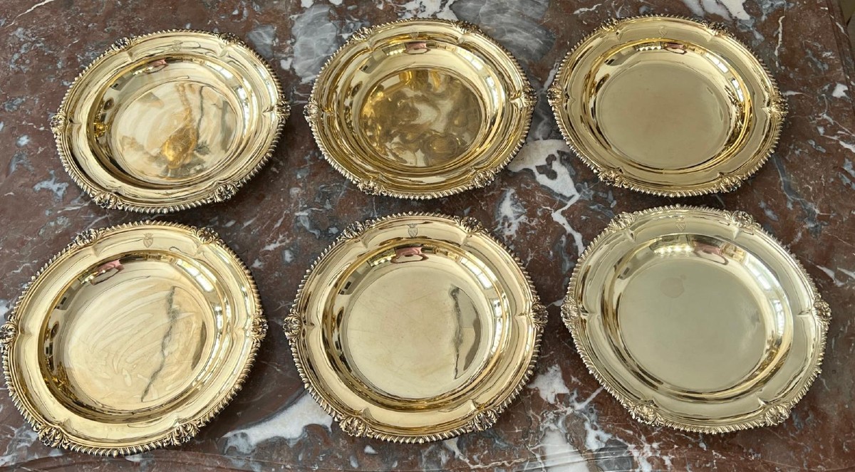 6 English Silver Plates In Sterling Silver, By William Ker Reid -photo-3
