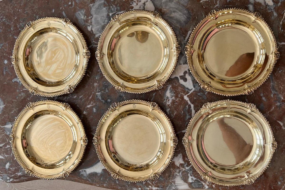 6 English Silver Plates In Sterling Silver, By William Ker Reid 