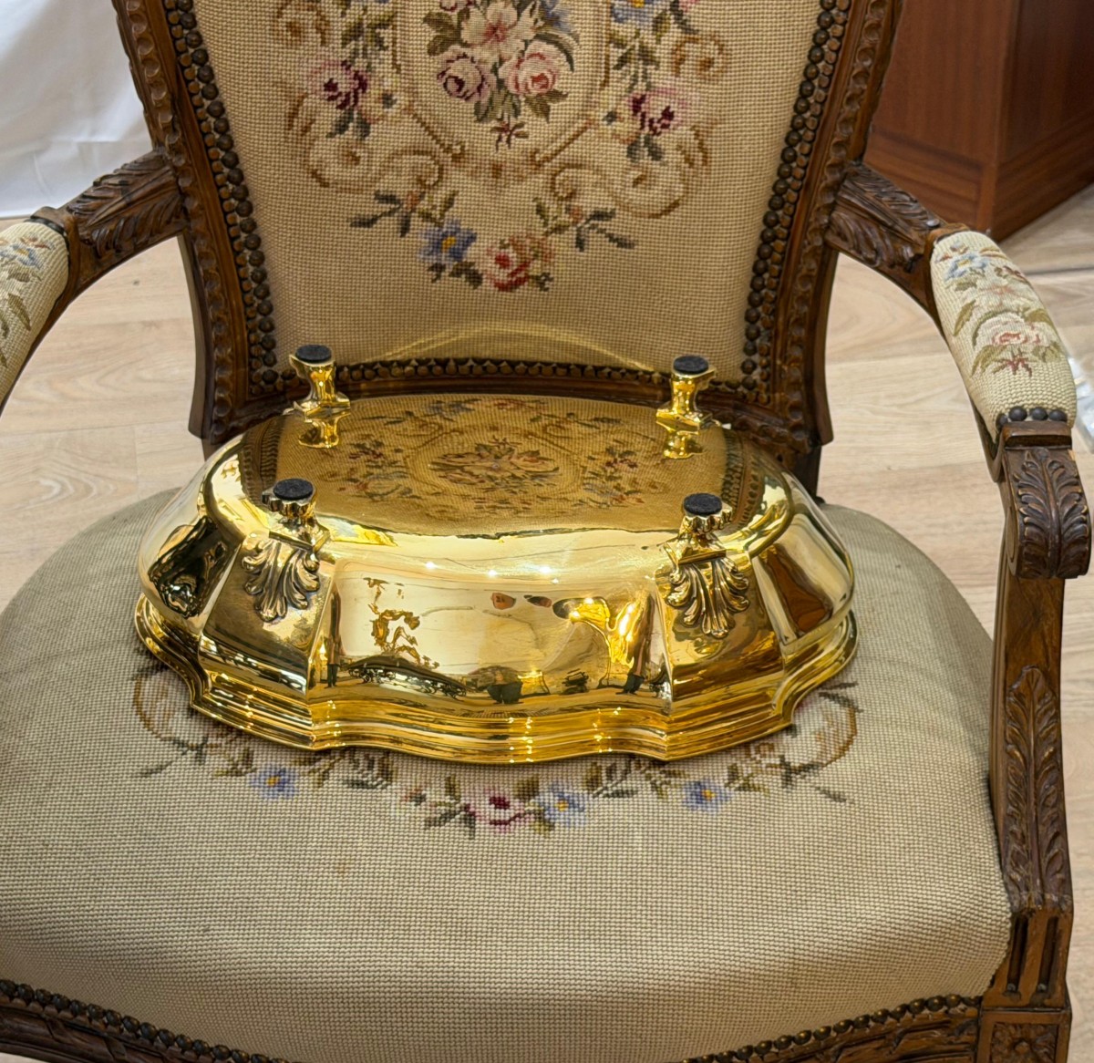 Centre de table en VERMEIL, Argent massif doré-photo-3