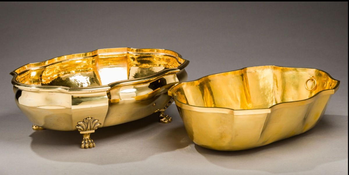 Centre de table en VERMEIL, Argent massif doré