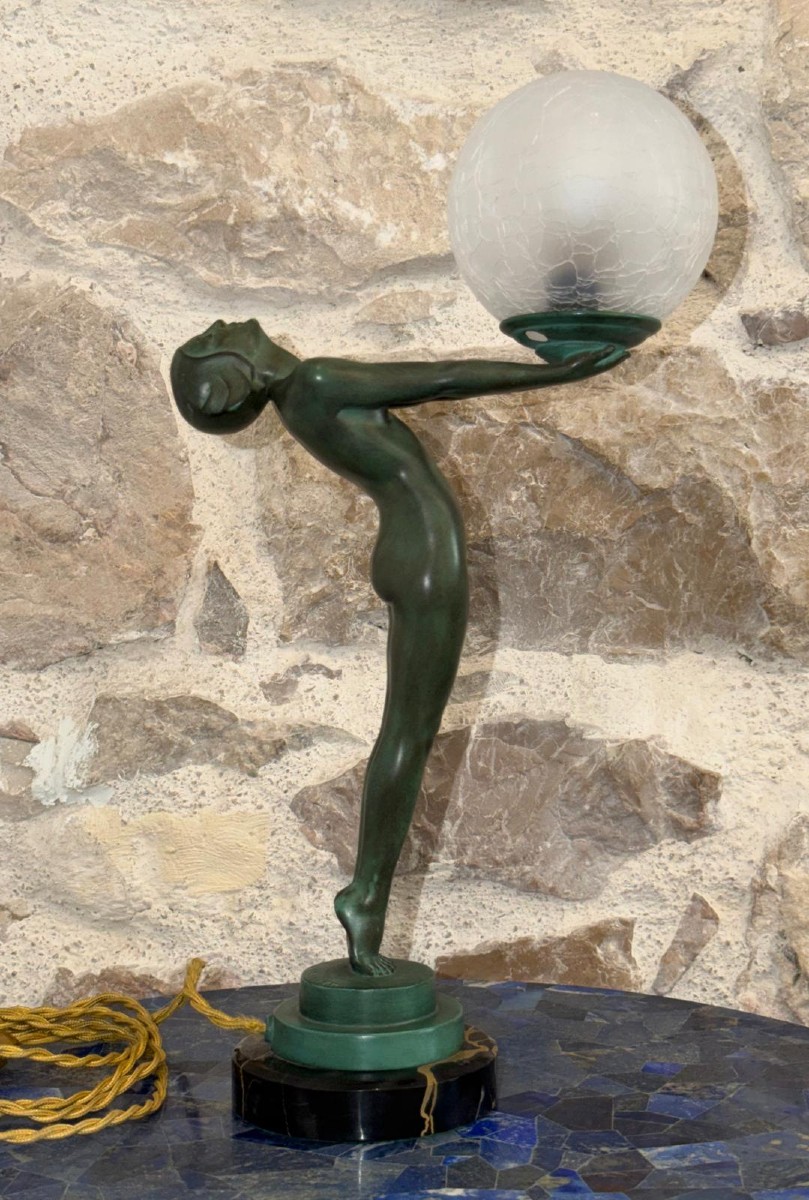 Art Deco Nude Standing Lamp With Lumina Globe By Max Le Verrier-photo-4