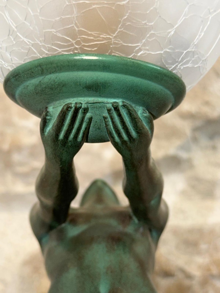 Art Deco Nude Standing Lamp With Lumina Globe By Max Le Verrier-photo-2