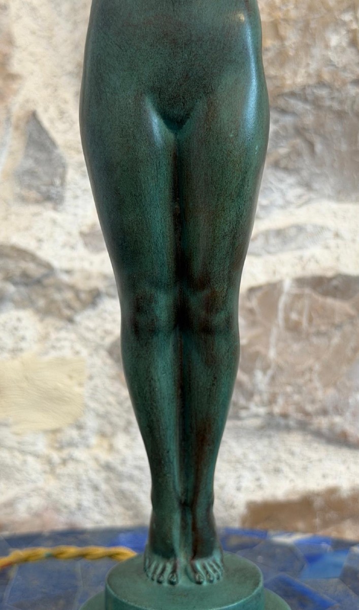 Art Deco Nude Standing Lamp With Lumina Globe By Max Le Verrier-photo-3