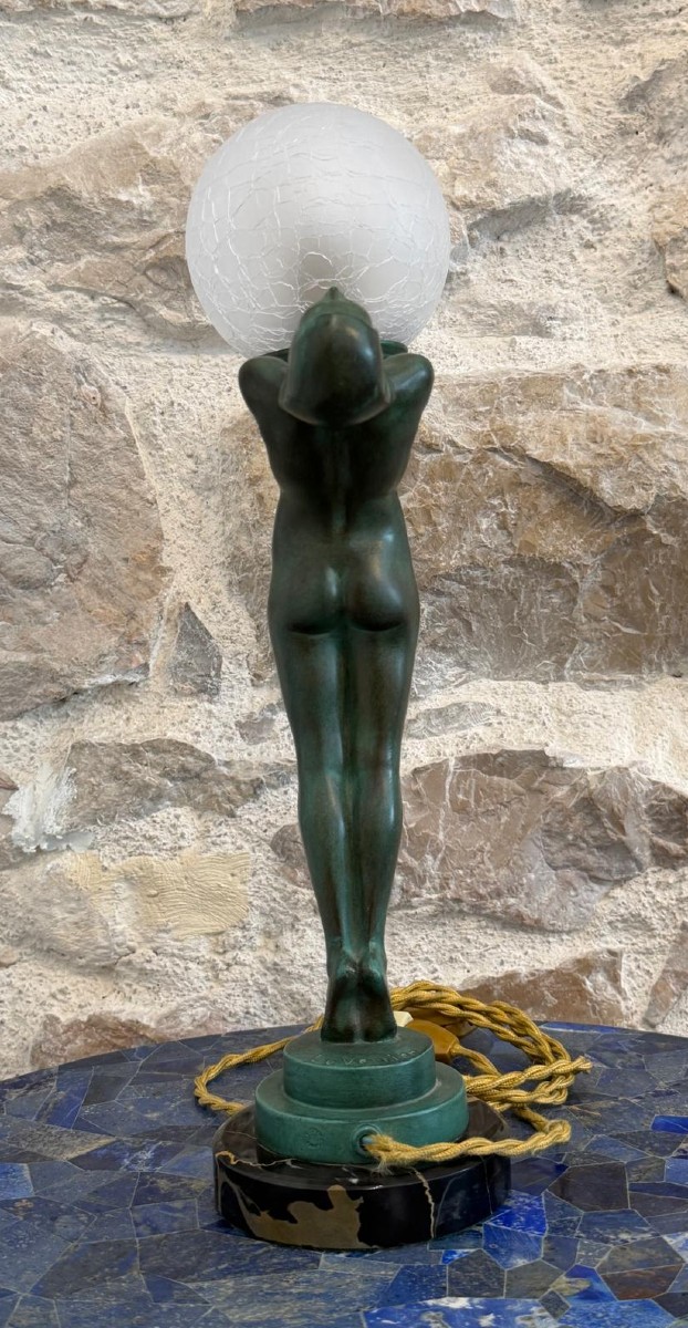 Art Deco Nude Standing Lamp With Lumina Globe By Max Le Verrier-photo-5