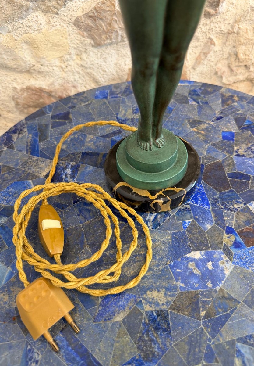 Art Deco Nude Standing Lamp With Lumina Globe By Max Le Verrier-photo-7