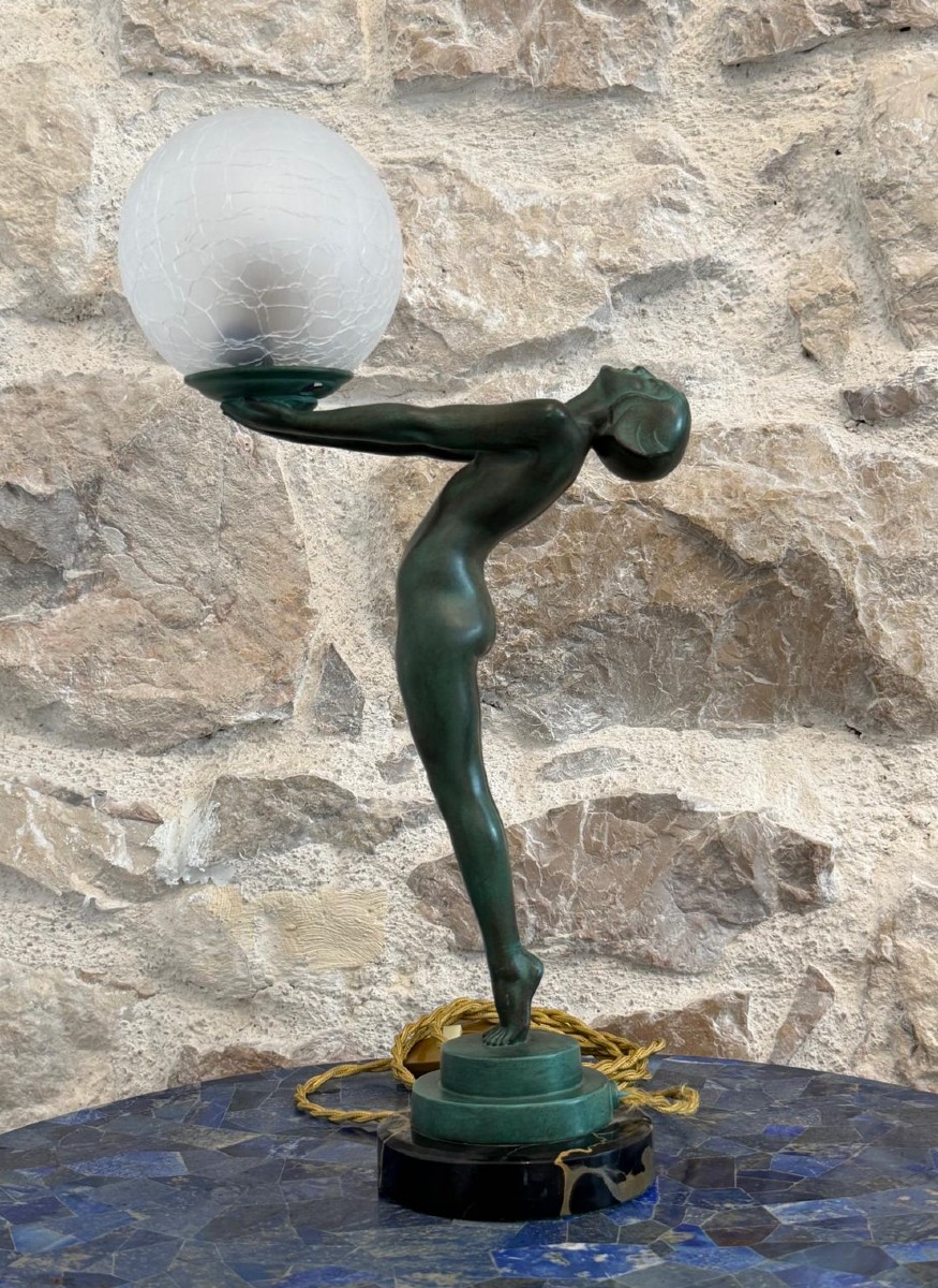 Art Deco Nude Standing Lamp With Lumina Globe By Max Le Verrier