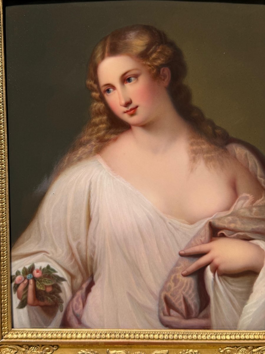 Portrait Of A Young Woman – Kpm Berlin Porcelain Plaque – 19th Century-photo-3
