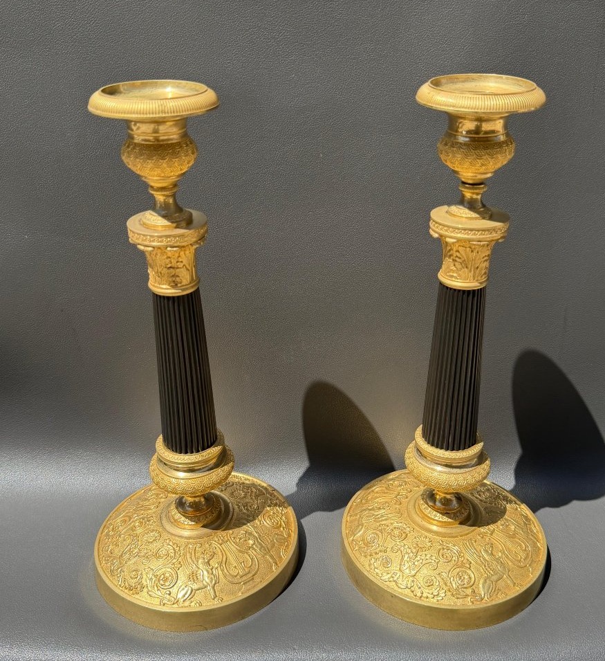 Paire de flambeaux Epoque Restauration 1815-1820-photo-2