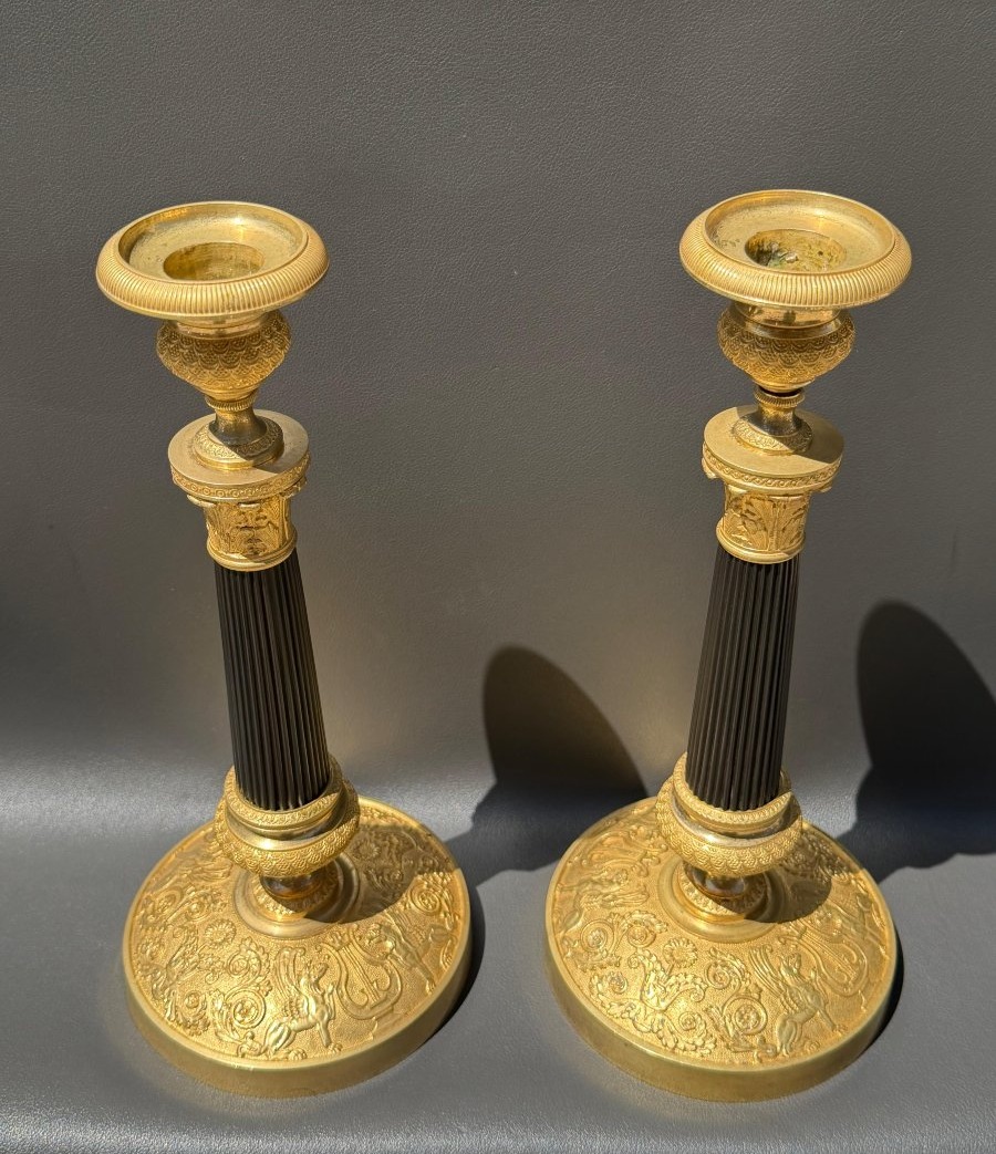 Paire de flambeaux Epoque Restauration 1815-1820-photo-3