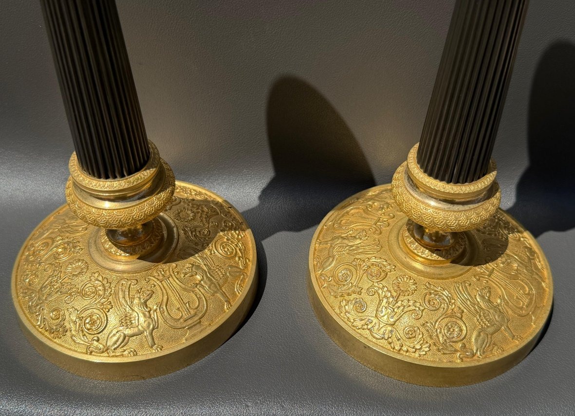 Paire de flambeaux Epoque Restauration 1815-1820-photo-1