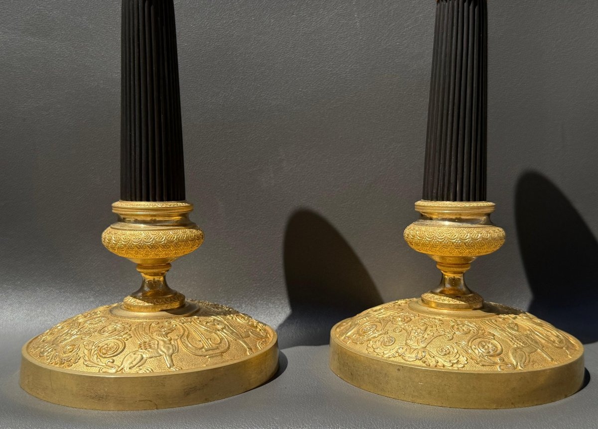 Paire de flambeaux Epoque Restauration 1815-1820-photo-2