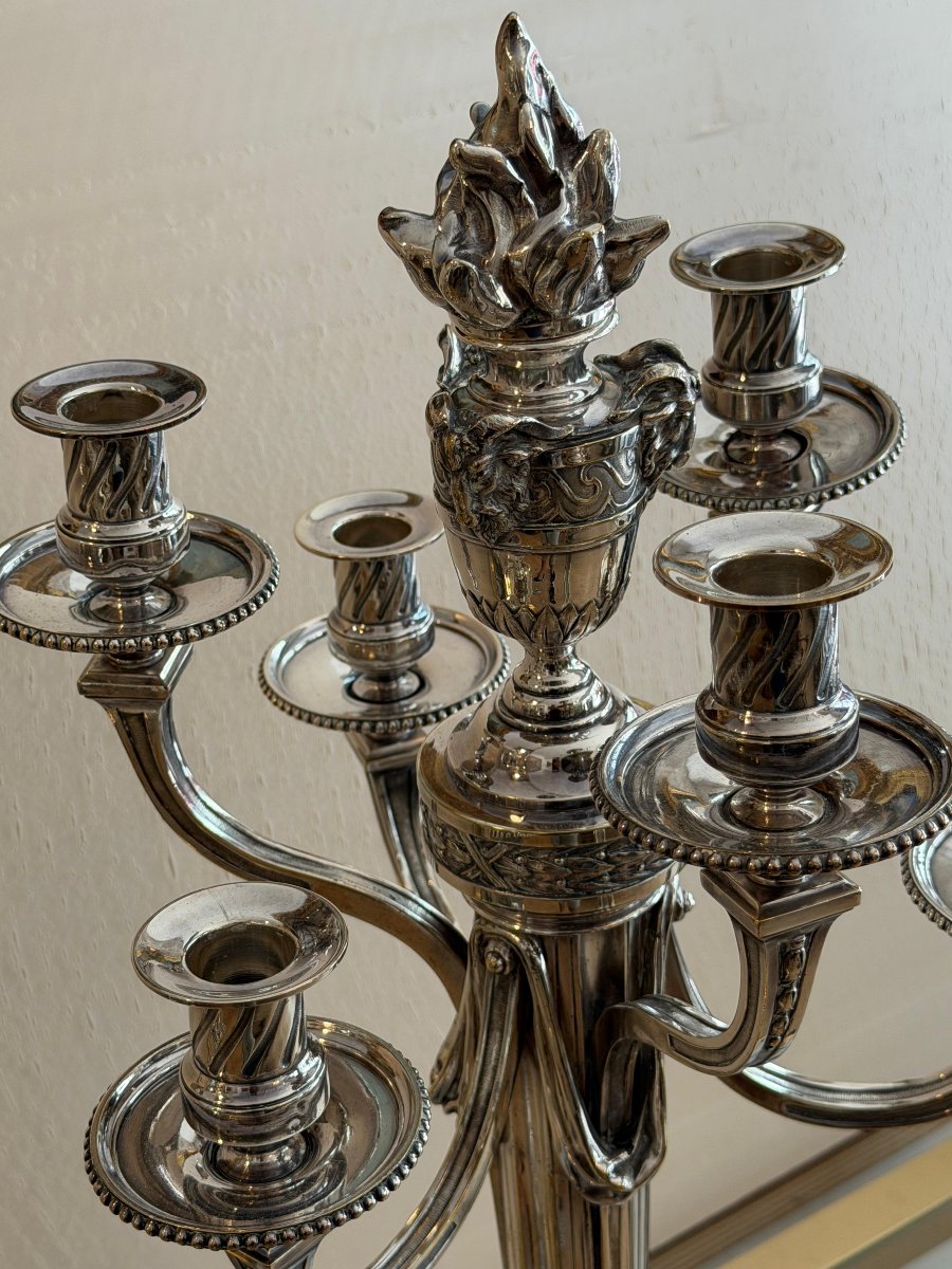 Pair Of Silver-plated Bronze Candelabra-photo-2