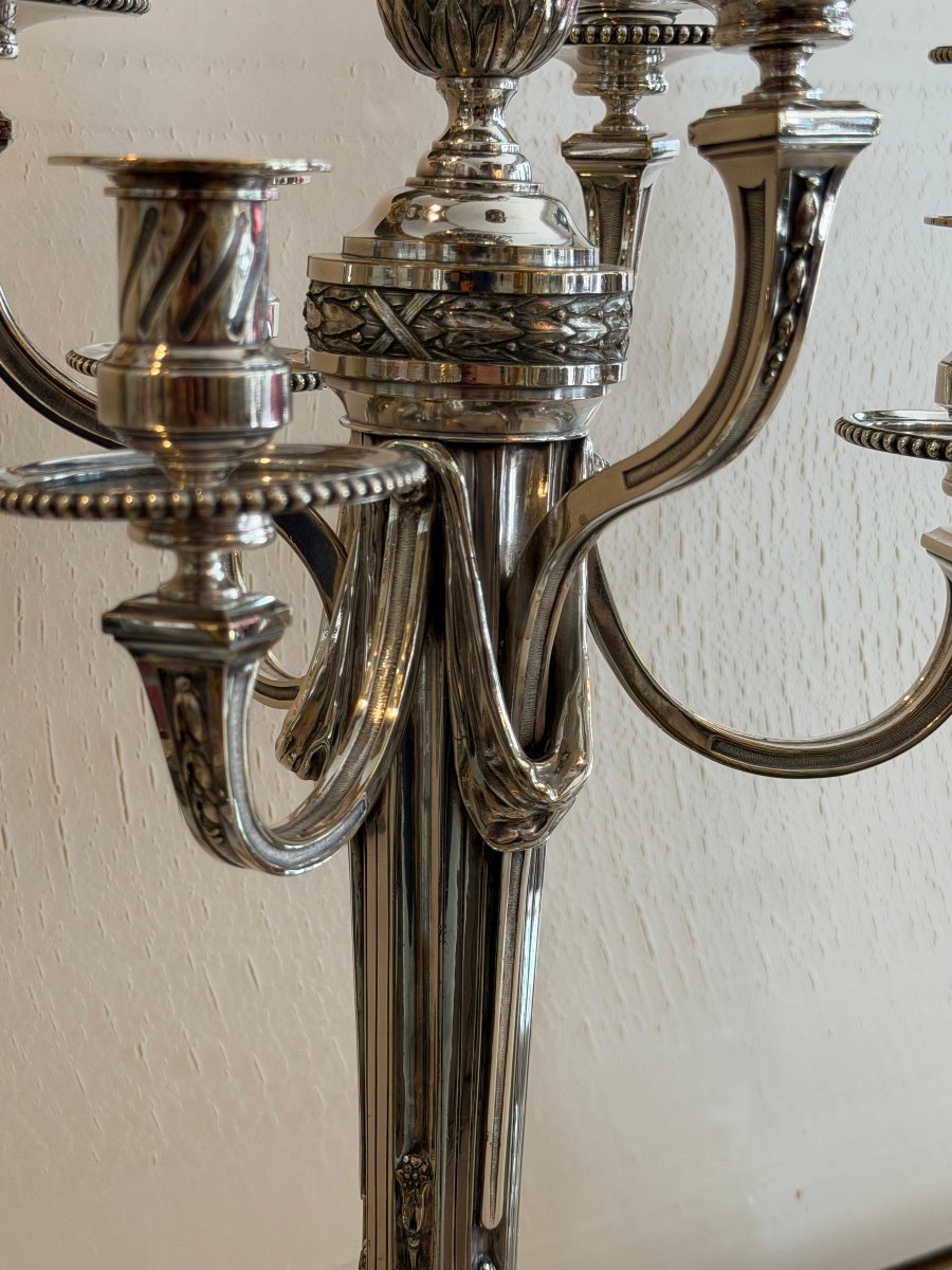 Pair Of Silver-plated Bronze Candelabra-photo-3