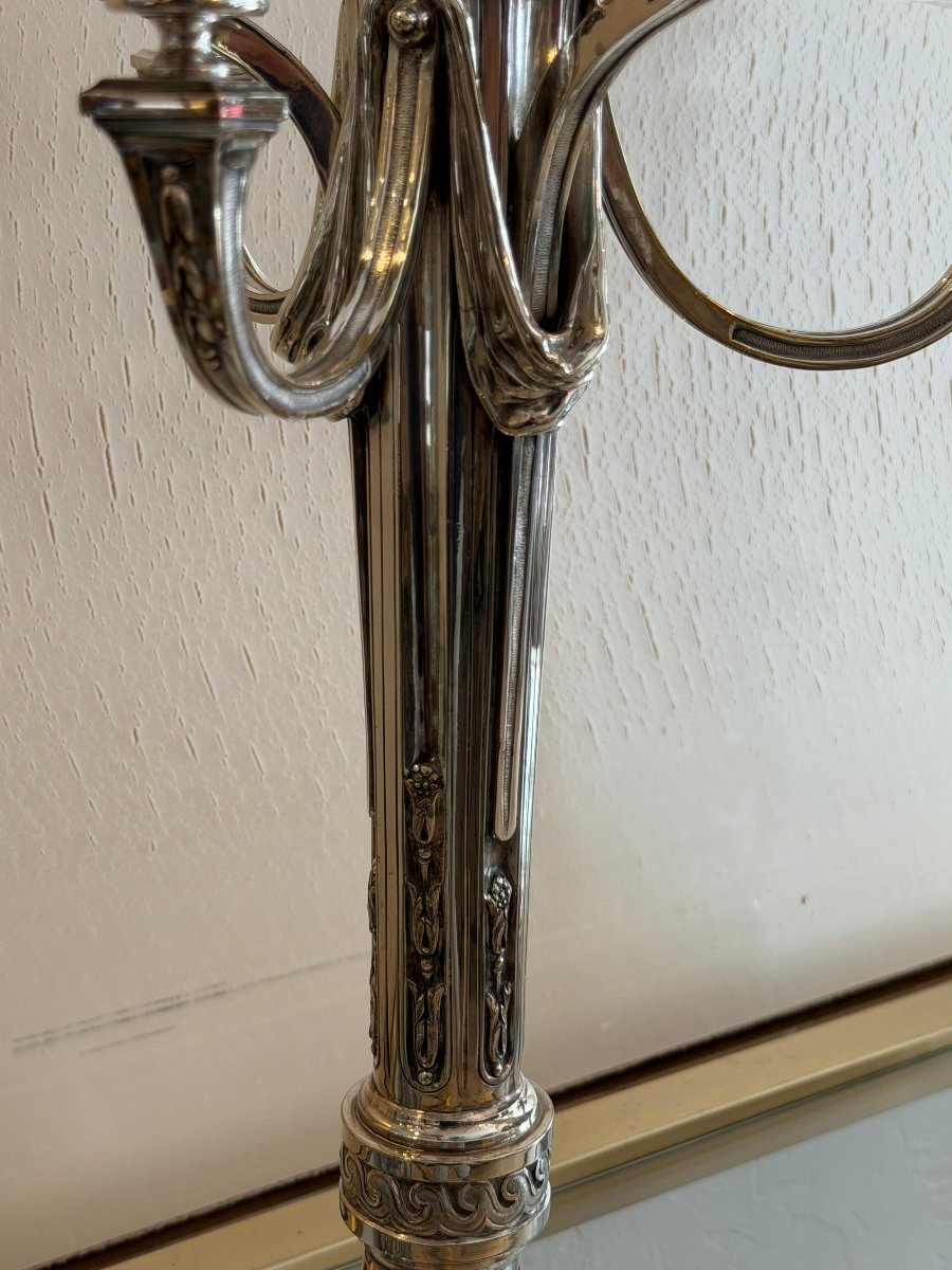 Pair Of Silver-plated Bronze Candelabra-photo-4