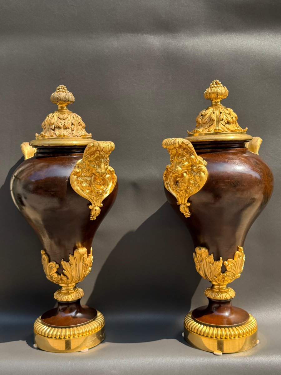 Pair Of Neoclassical Casserole Dishes In Patinated Bronze And Gilded Bronze – 19th Century-photo-3