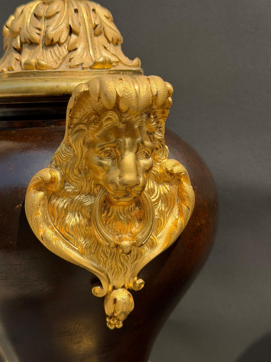 Pair Of Neoclassical Casserole Dishes In Patinated Bronze And Gilded Bronze – 19th Century-photo-4