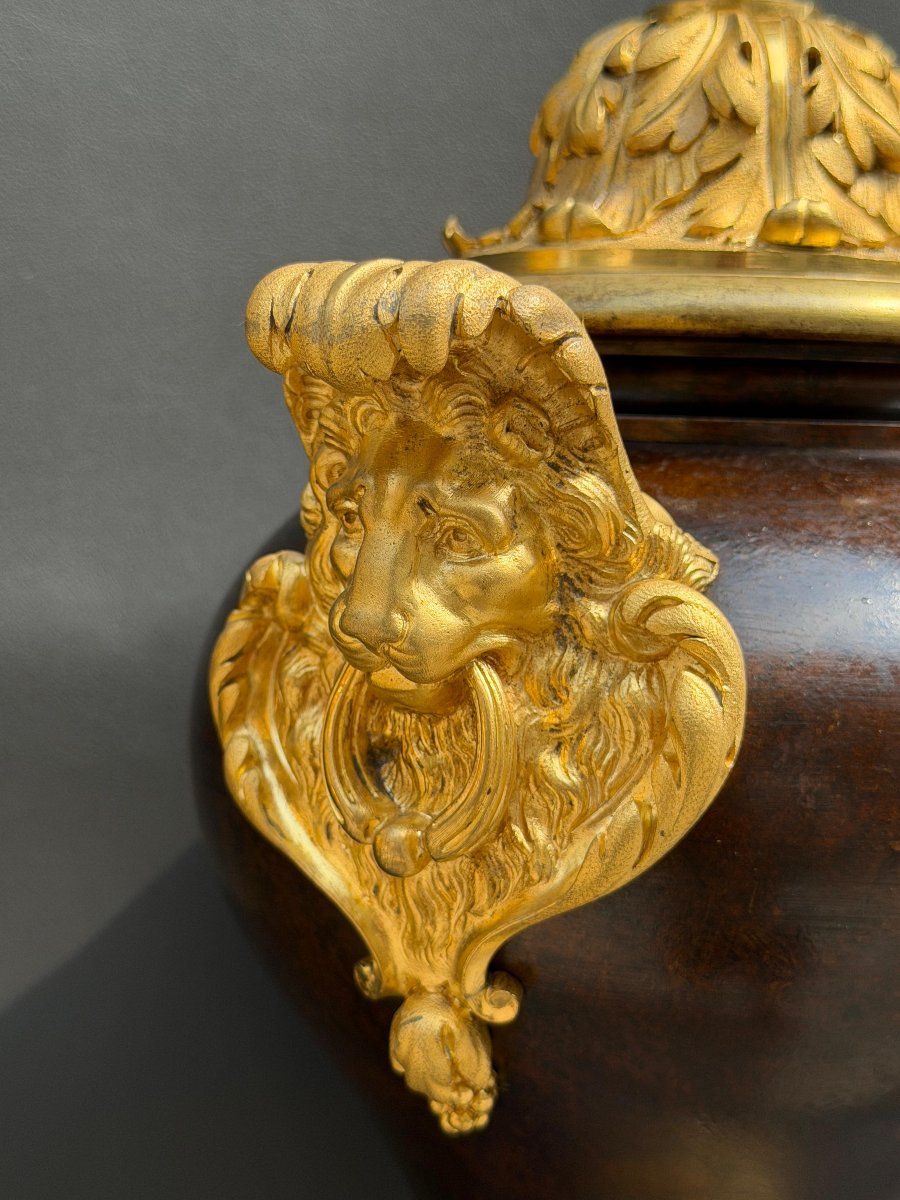 Pair Of Neoclassical Casserole Dishes In Patinated Bronze And Gilded Bronze – 19th Century-photo-1