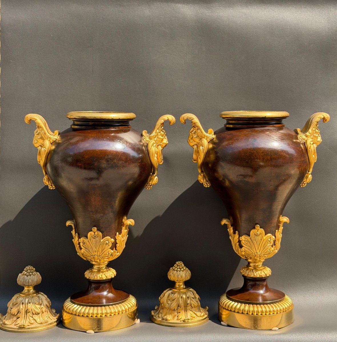 Pair Of Neoclassical Casserole Dishes In Patinated Bronze And Gilded Bronze – 19th Century-photo-8