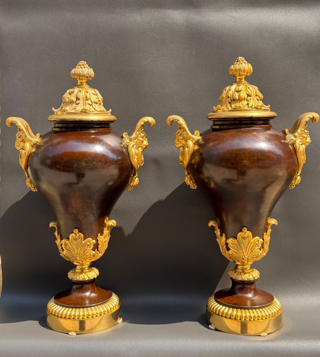 Pair Of Neoclassical Casserole Dishes In Patinated Bronze And Gilded Bronze – 19th Century
