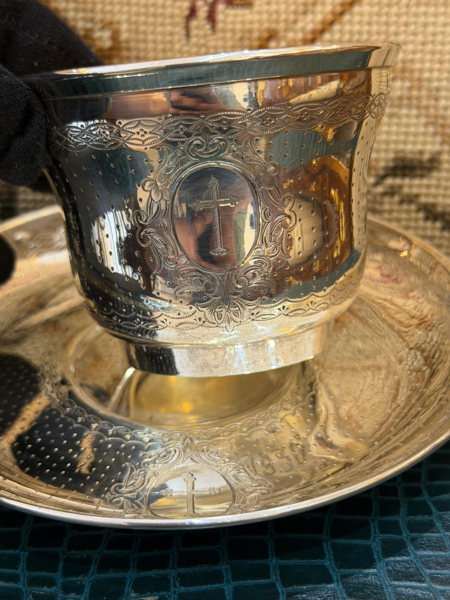 Solid Silver Cup And Saucer, Minerve 950, 19th Century-photo-1