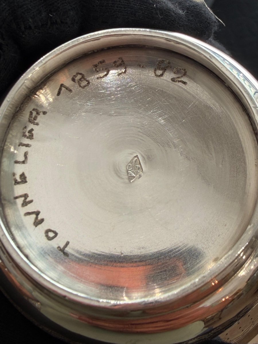 Solid Silver Cup And Saucer, Minerve 950, 19th Century-photo-4