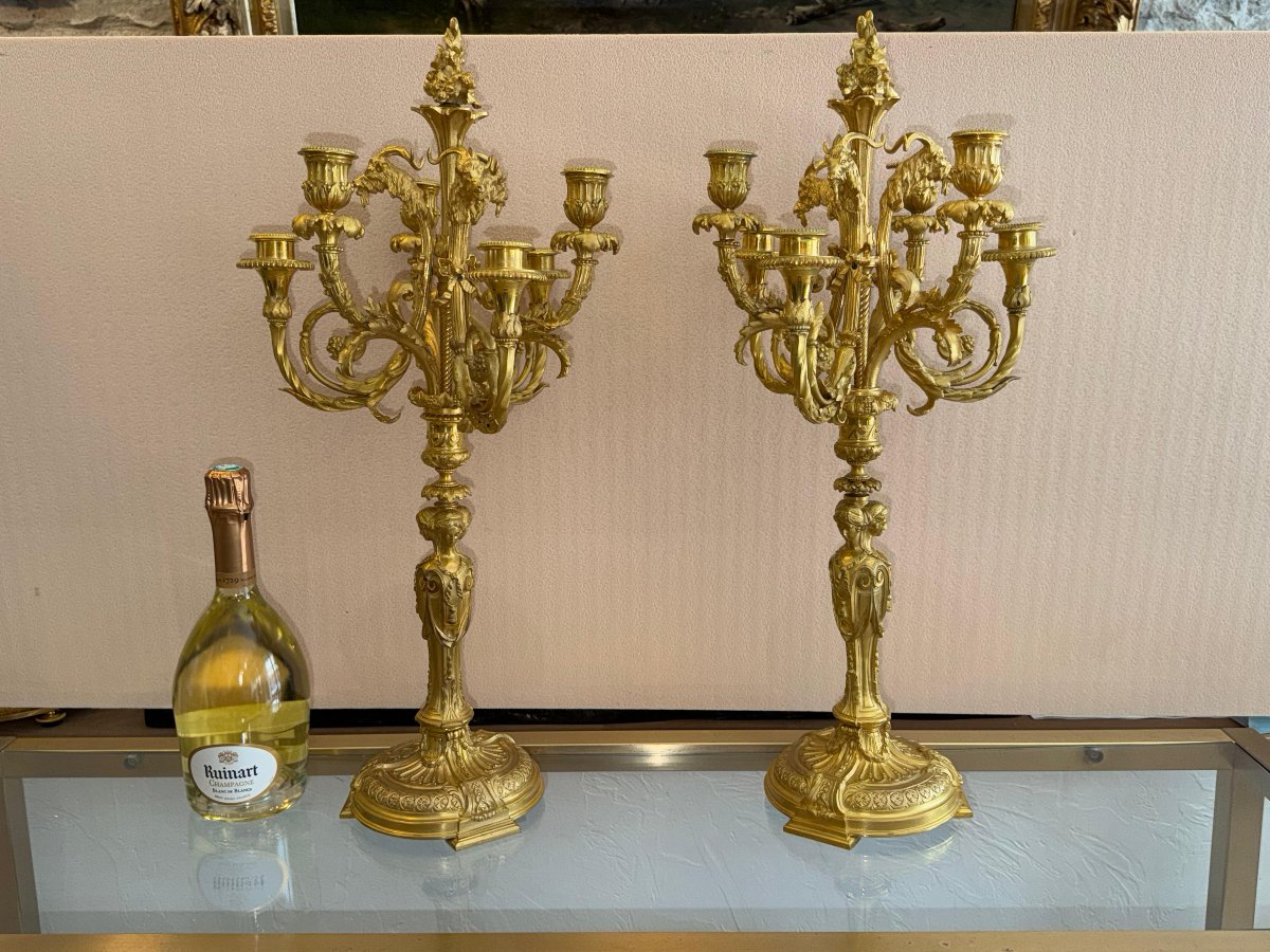 A Fabulous Pair Of Gilded Bronze Candelabra – France, Circa 1860-photo-2