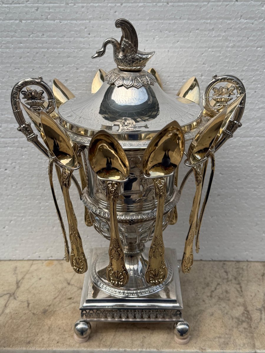 Silver And Vermeil Jam Set, Restoration Period-photo-2