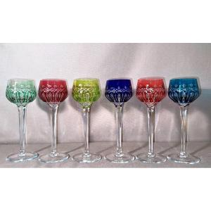 6 Rhine Wine Glasses Called "roemers" In Cut Crystal From Saint-louis