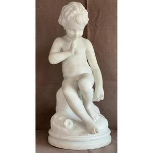 Statue Of Cupid In Marble From The 19th Century, After étienne Maurice Falconet (1716-1791)