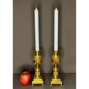 Pair Of Cassolettes - Louis XVI Style Gilt Bronze Candlesticks Circa 1880