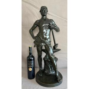 Statue En Bronze Jeune Forgeron, Georges Bareau (1866-1931) Fondeur "f. Barbedienne" Paris