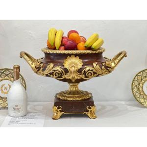 Important jardinière en marbre rouge griotte et bronze doré XIXème siècle