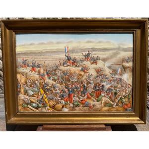 Plaque en porcelaine peinte – La prise de la Tour de Malakoff, siège de Sébastopol (1855)