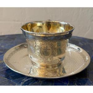 Tasse et sa sous-tasse en argent massif, Minerve 950, du XIXème siècle
