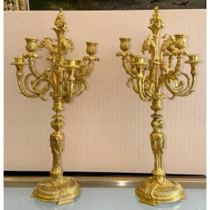 A Fabulous Pair Of Gilded Bronze Candelabra – France, Circa 1860