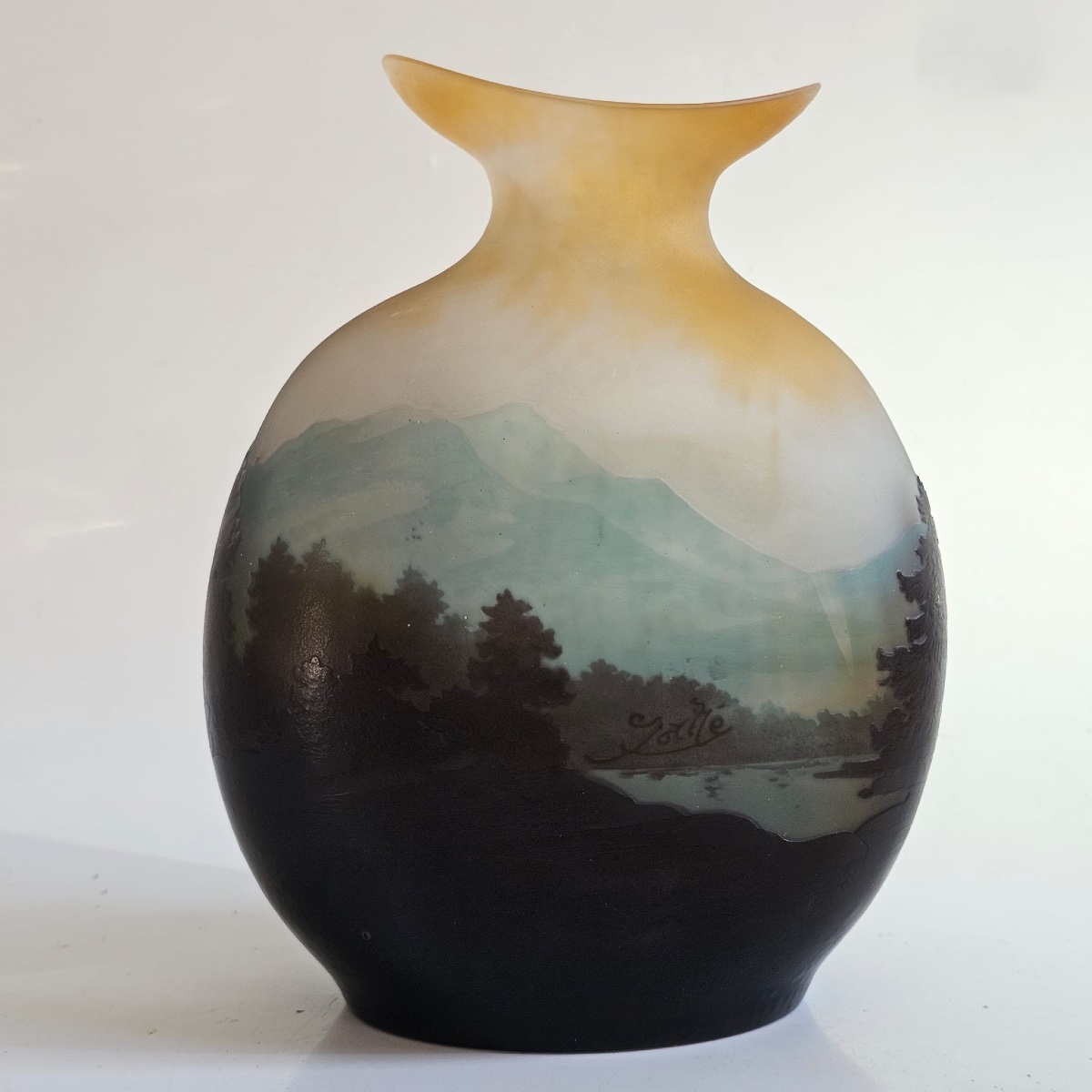 Emile Gallé Vase Gourde Décor de Paysage Vosgiens -photo-4