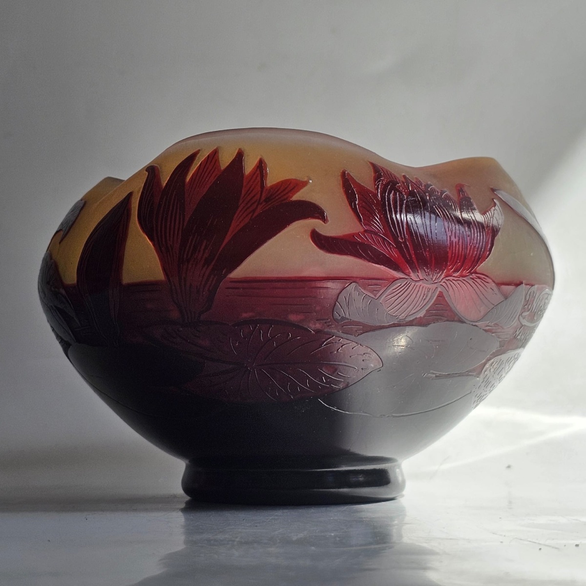 Paul Nicolas, Known As D’argental: Multilayer Glass Goblet Decorated With Water Lilies, Signed P. Nicolas-photo-2