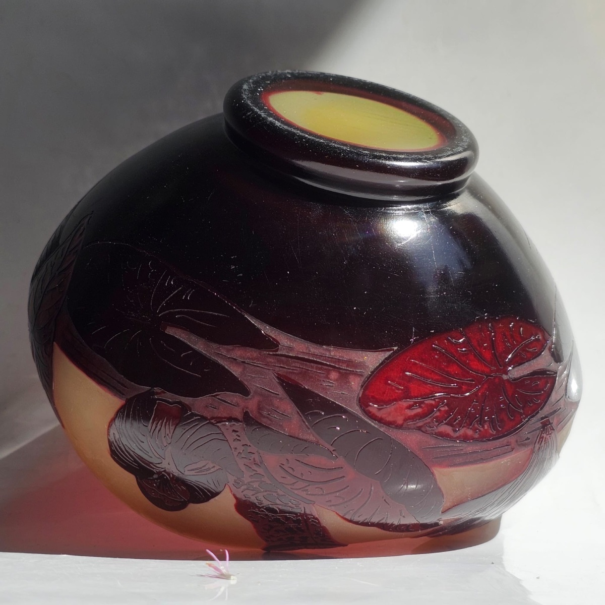 Paul Nicolas, Known As D’argental: Multilayer Glass Goblet Decorated With Water Lilies, Signed P. Nicolas-photo-3