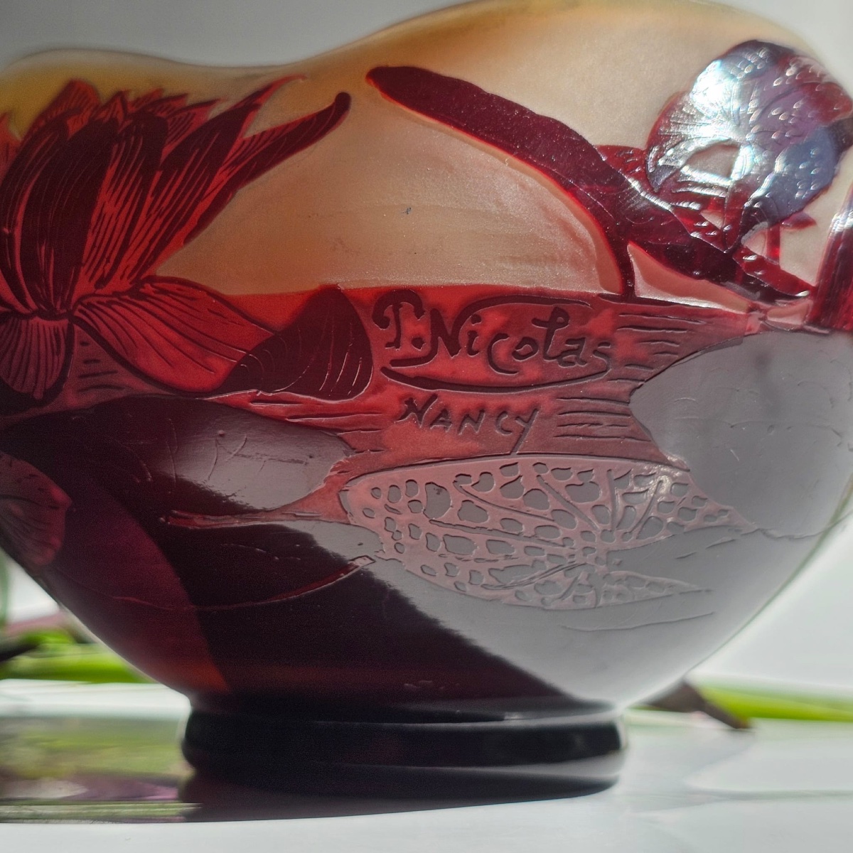 Paul Nicolas, Known As D’argental: Multilayer Glass Goblet Decorated With Water Lilies, Signed P. Nicolas-photo-4