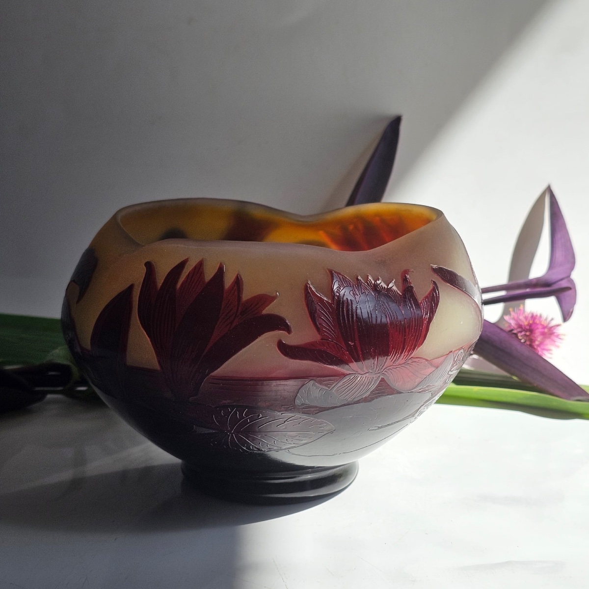 Paul Nicolas, Known As D’argental: Multilayer Glass Goblet Decorated With Water Lilies, Signed P. Nicolas