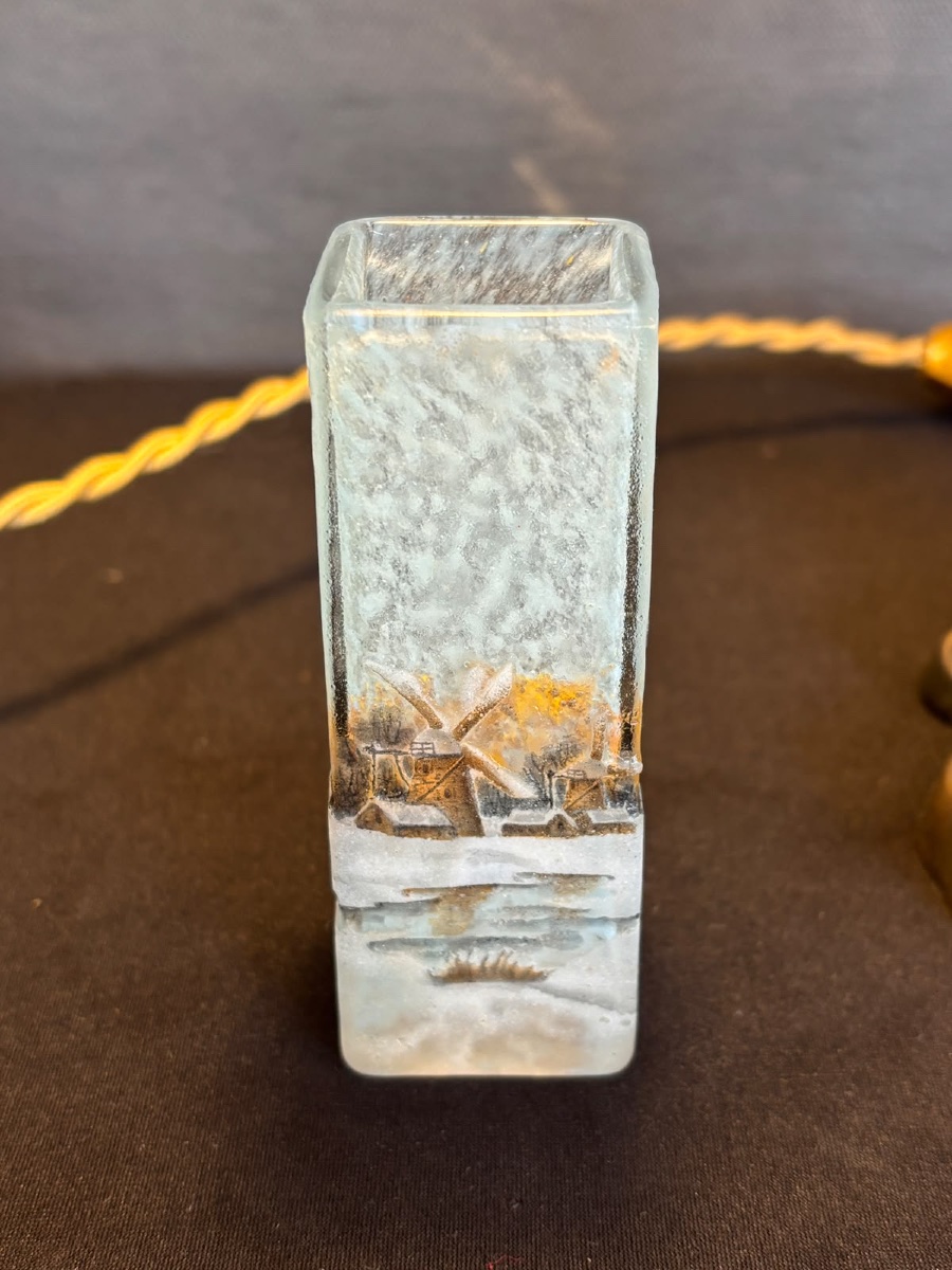 Daum Nancy Square Vase With Dutch Landscape Design -photo-2